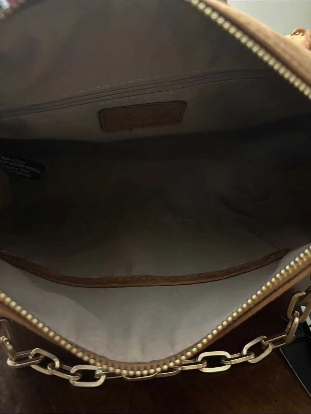 Nanette Lepore Camel Suede Satchel with Gold Chain